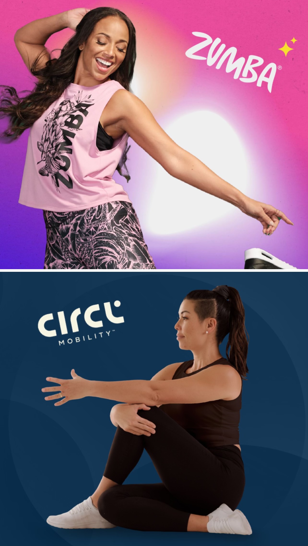 Zumba und Circl Mobility - Wellness und Fitness in einem - Tanzen und auspowern - Wohlfühlübungen und sanftes Bewegen auf der Matte